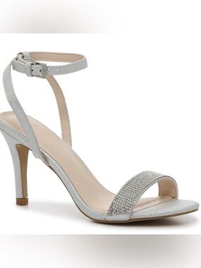 H by Halston Silver Crystal Ankle-Strap Sandal